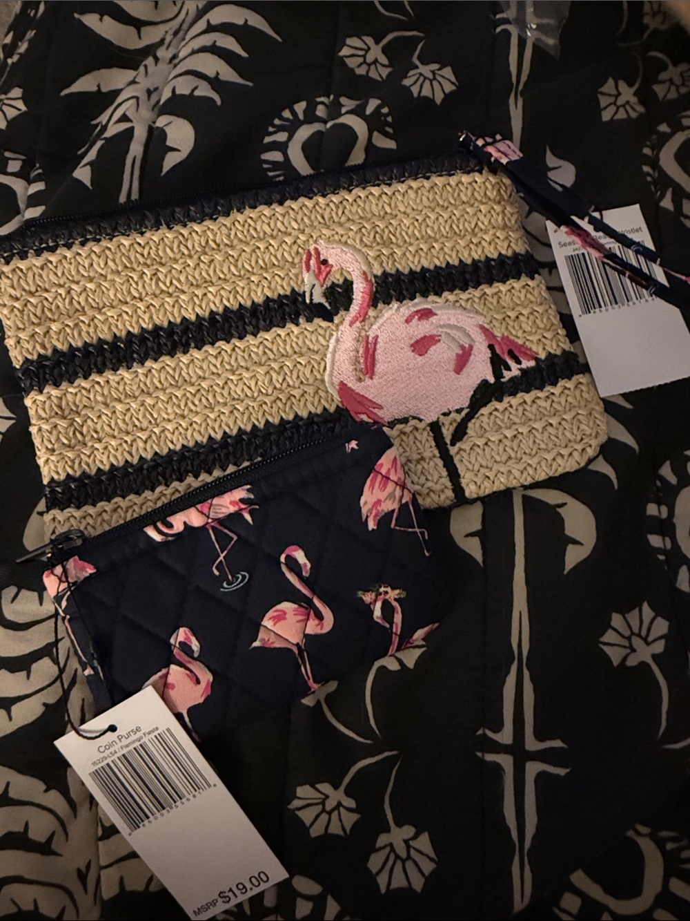 NWT Vera Bradley Flamingo Straw Wristlet Pouch and coin purse